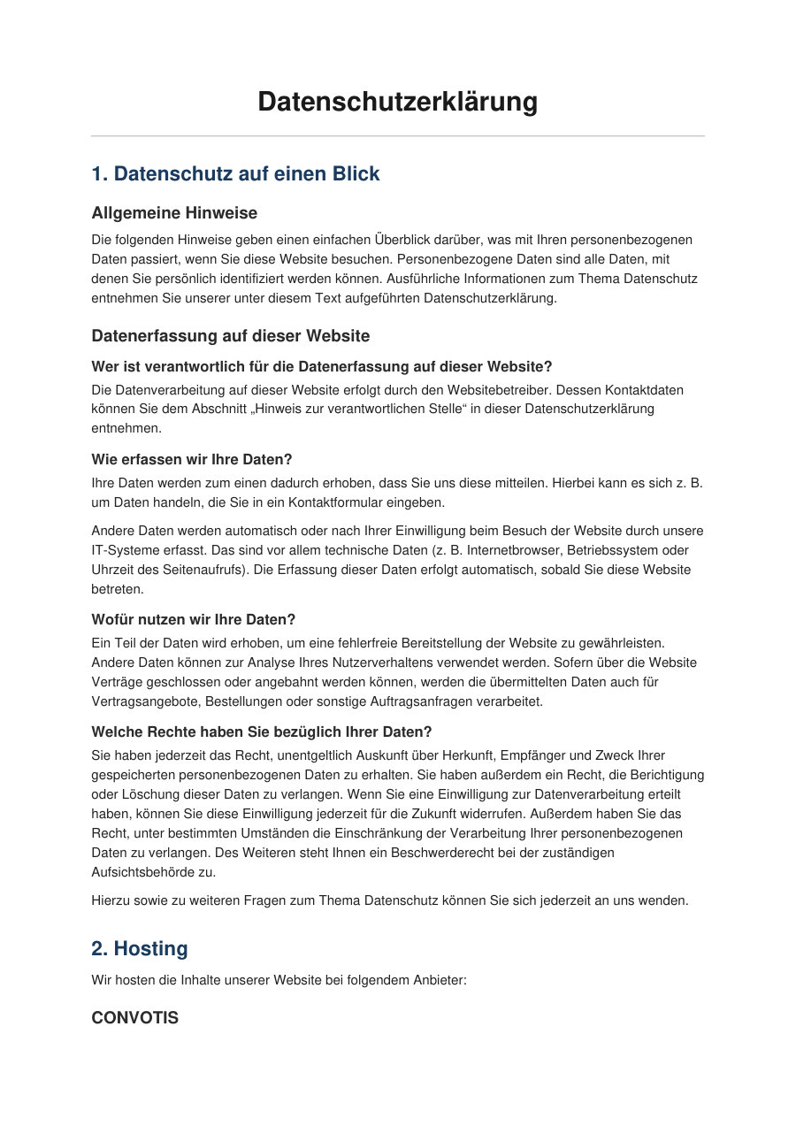 Vorschau Datenschutzerklärung